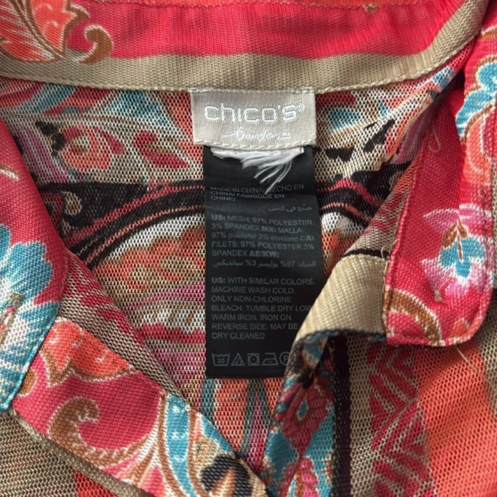 Chico's Travelers Tunic Top 12/14 Large Lightweight Paisley Stretch Boho Bright - Picture 8 of 8
